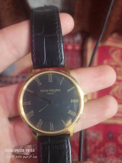 Patek Philippe Geneve Watch - Black Dial Golden Case