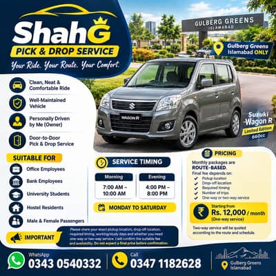 Suzuki Wagon R Pick & Drop Service | Gulberg Greens Islamabad | Month