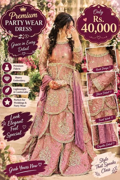 Luxury Mauve Pink Embroidered Party Wear Dress | Heavy Work Wedding &