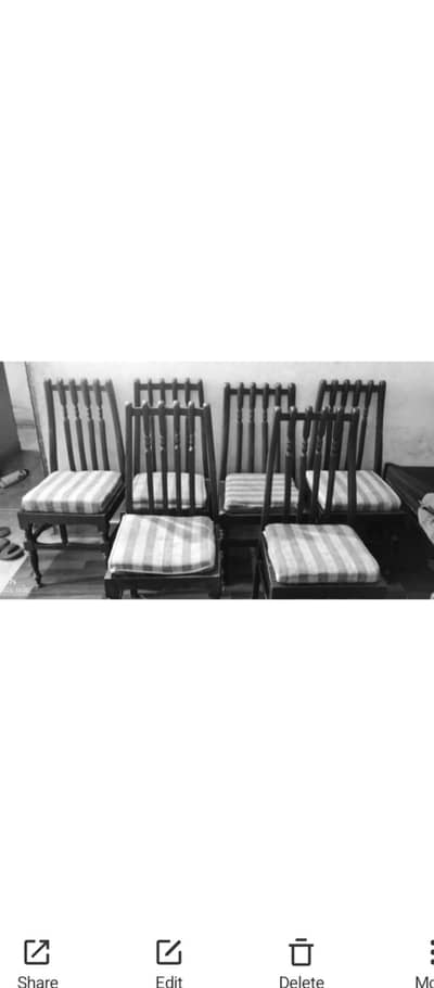 strong wood dining table with 6 chairs