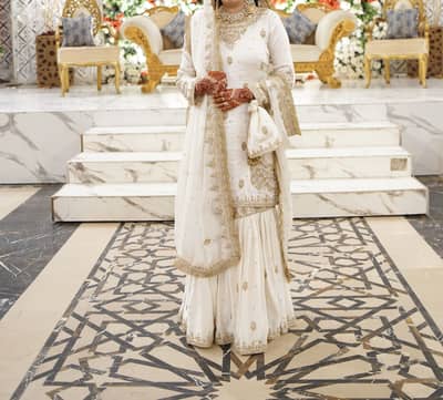 Elegant White & Golden Bridal Gharara – 10/10