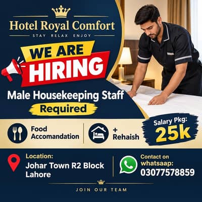 Male housekeeping staff required for hotel