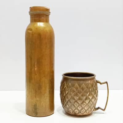 Pair of TAMRA 1L Solid Copper Ayurvedic Water Bottle & 550ml Mug