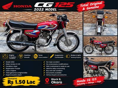 **Honda CG 125 2022 Model – Total Original & Genuine**