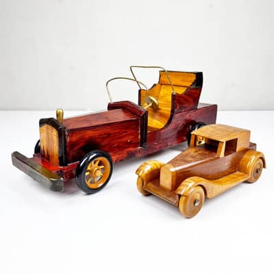 Vintage 20th-Century Inspired Handcrafted Wooden Toy 3 Cars Set