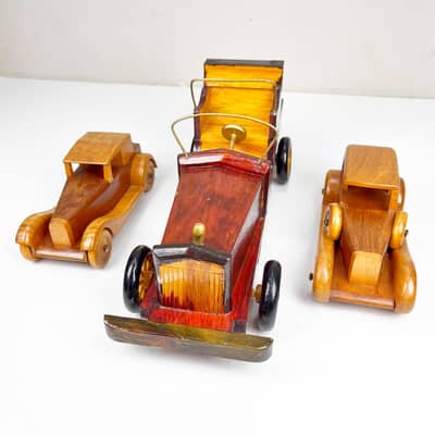 Vintage 20th-Century Inspired Handcrafted Wooden Toy 3 Cars Set