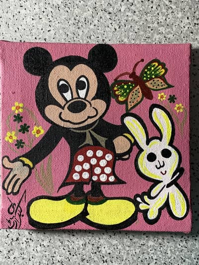 5 Handmade cartoon acrylic painting|Mickey mouse,Doll & girl on swing|
