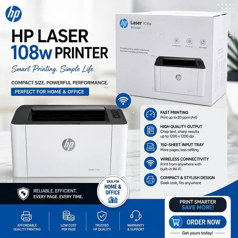 Hp Laser 108w printer. . 0