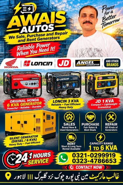 Petrol and Diesel generators1-6 kv sale and repair