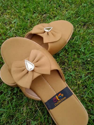 Brown bow fancy slippers