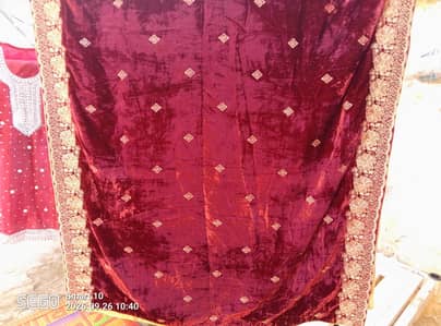 velvet shawl mehroom colr tila embroidered