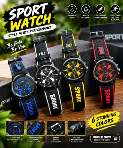 Men Sports Watch Stylish Wrist Watch Silicone Rubber Strap Quartz Watc