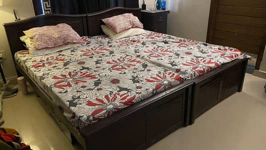 2 Single Wooden Beds with MoltyFoam Mattresses – Good Condition
