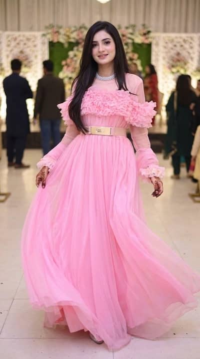 Baby pink frill maxi frock full long