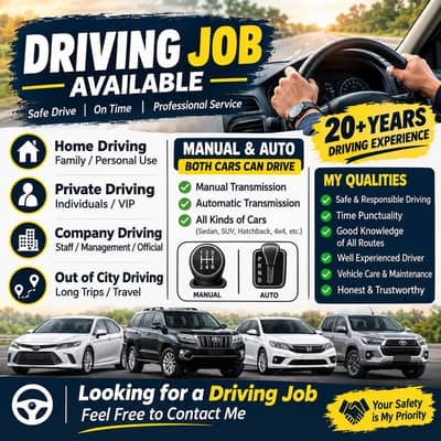 Experienced Driver – 20+ Years | Manual & Automatic Cars