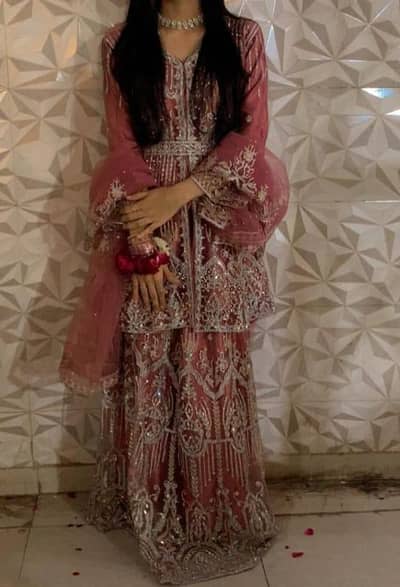 Beautiful Pink Embroidered Sharara Suit