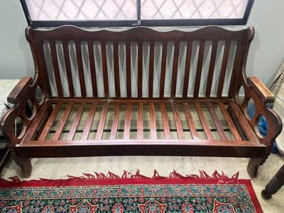 Classic Solid Wood 5-Seater Sofa Set with Cushions – Great Condition