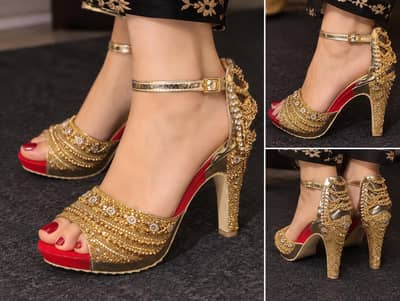 Bridal Gold High Heel Sandals – Fancy Wedding