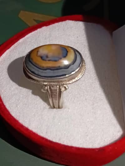 beautiful aqeeq (Allah name written) with Beautiful design silver ring