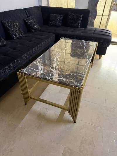 L-Shaped Black Sofa Set with Luxury Coffee Table – Complete Set