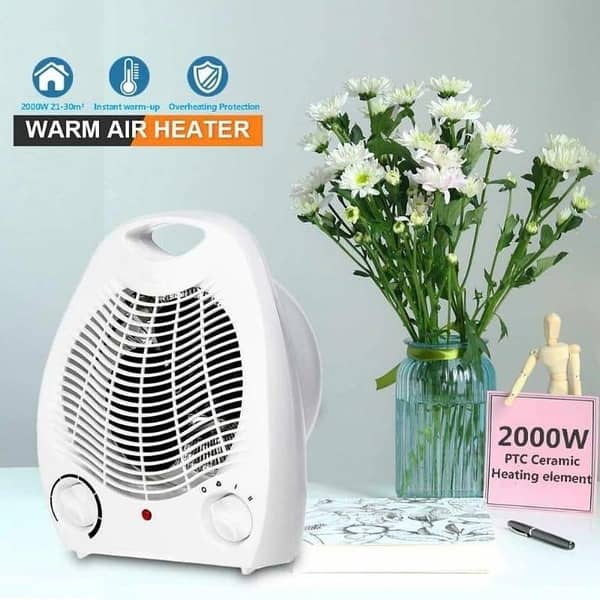 T  Electric Portable 2 Speed Fan Heater With Thermostat 1000 Watt & 2000 Watt Settngs Hot & Cool