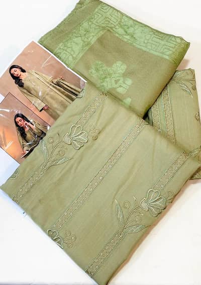 leather 3piece embroidered suits by saya