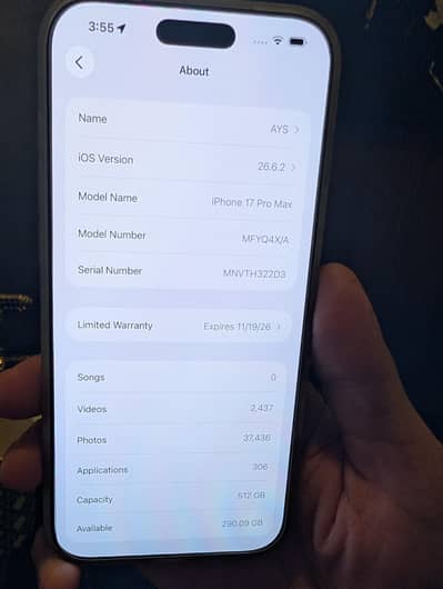 Apple iPhone 17 Pro Max PTA approved 512gb 100 battery Silver 10/10
