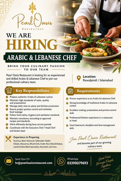 Arabic Chef | Waiter , Lebanese,Restaurant Jobs ,Kitchen Helper