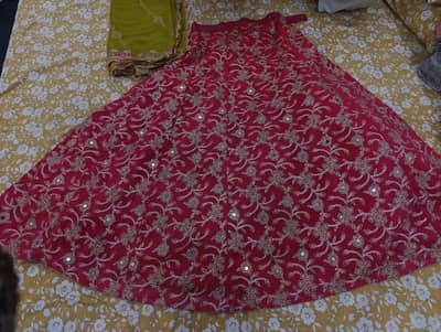 Embroidered dark pink & Green Lehenga