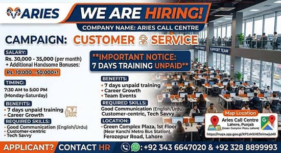 Hiring staff for Customer service representative