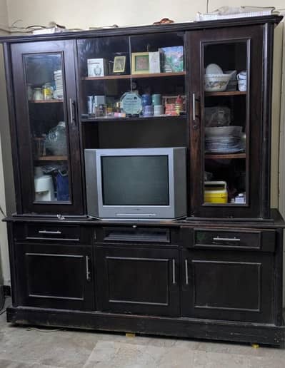 Large Wooden Furniture Cabinet with Shelves | Showcase with glass door