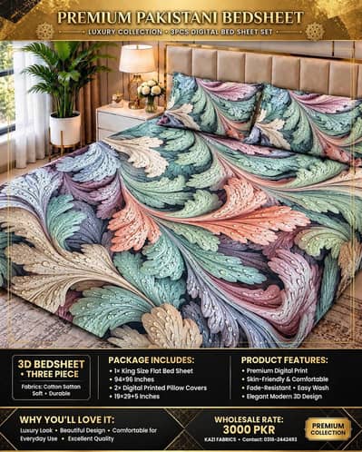 King Size Cotton Bedsheets With 2 pillow Covers -Pure Cotton -