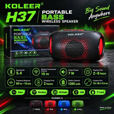 koleer Portable Bass Wireless Speekar