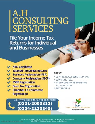 Sales Tax, Income Tax Consultant , FBR , Tax Filer, NTN ,SECP