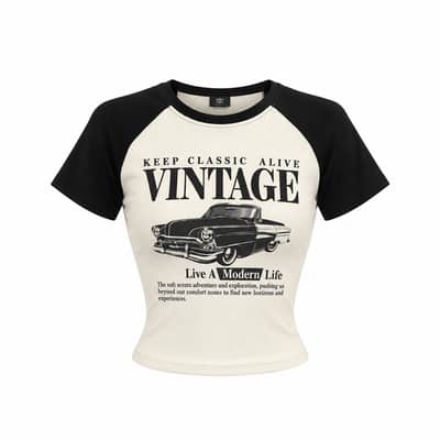 Vintage Graphic crop top — Black and cream