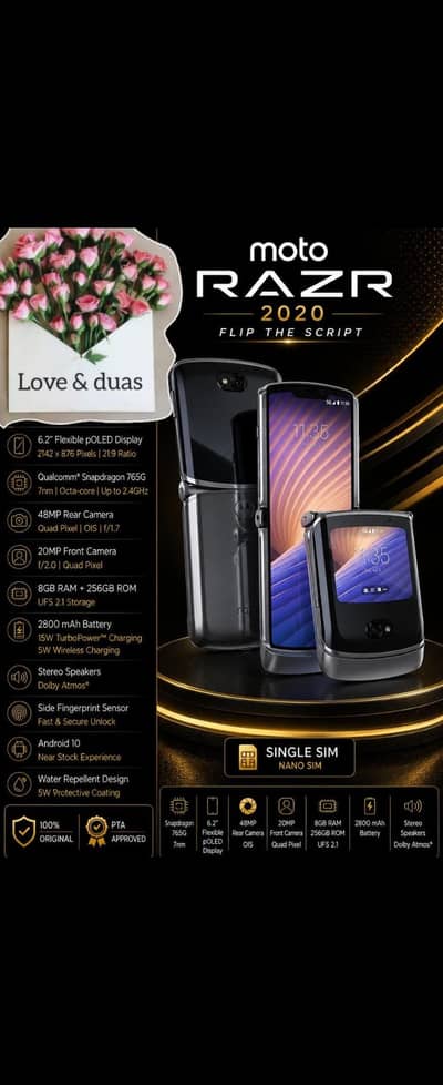 Motorola Razr 2020 8gb 256gb physical+ esim 10 by 10