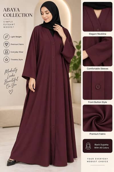 simple plain modest  abaya