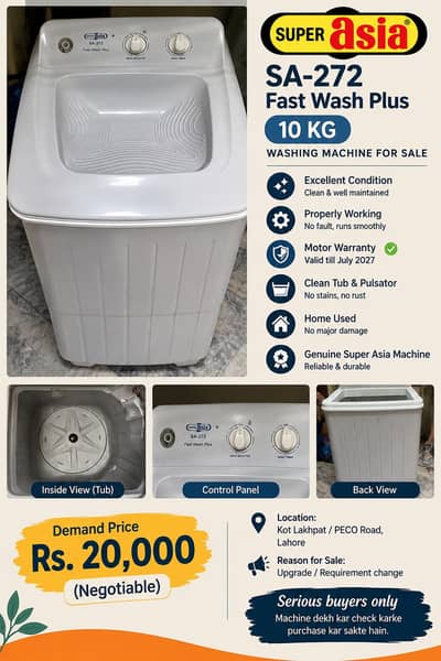 Super Asia Washing Machine SA272 Fast wash plus
