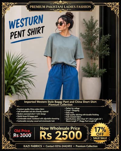 Westurn Pents Shirts Women 2 Piece loose style kazi fabric 2500