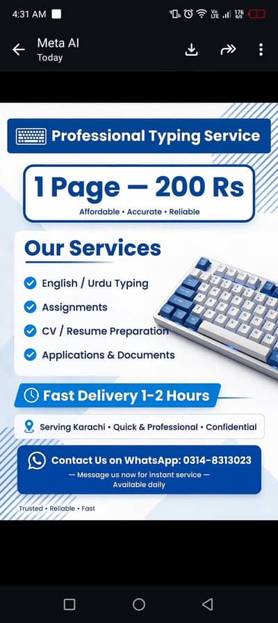> Professional Typing Service - 1 Page 200 Rs > > English / Urdu Typin