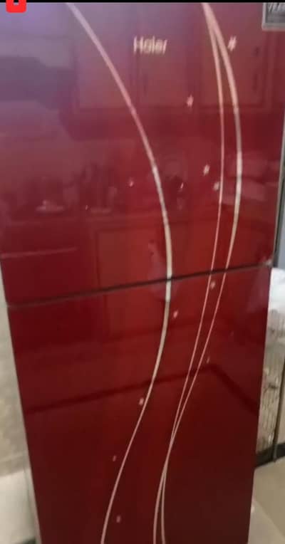 Haier Glass Door Refrigerator – Red Floral Design – Pristine Condition