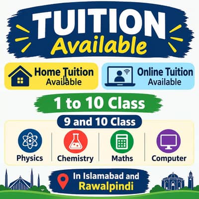Home & online tuition available | classes 1 to 10 | Islamabad