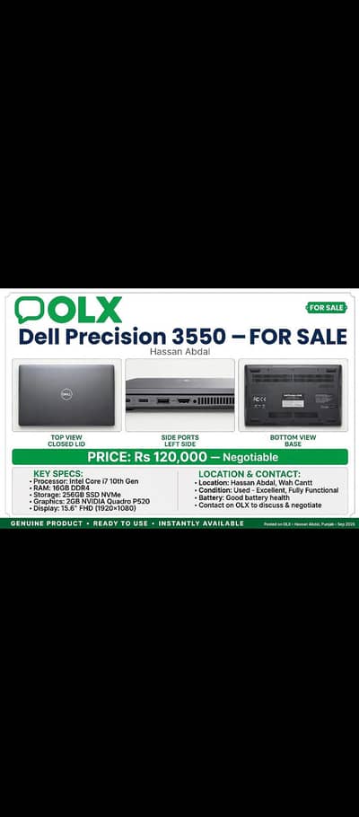 Dell Precision 3550 i7 10th Gen 16GB 256GB 2GB Nvidia