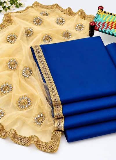 Zainab 3 Piece Katan Silk Suit Blue - Party Wear