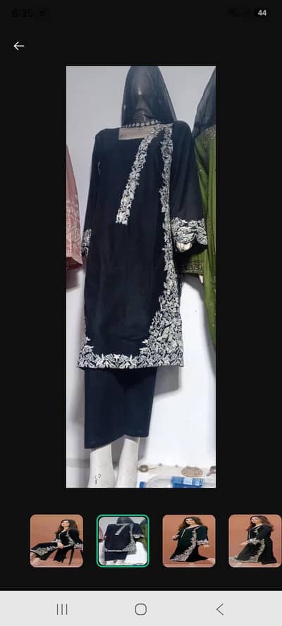Black embroidered pakistani suit with linen trouser and chiffon dupata