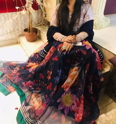 organza floral sharara with dubai cutdana work net choli shirt