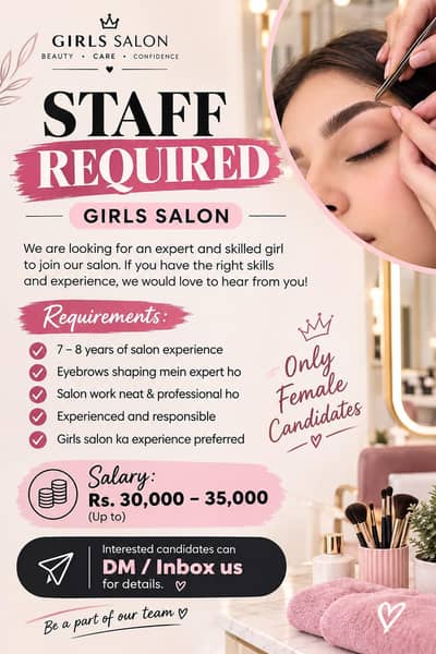 Need Experience Staff For Girls Saloon