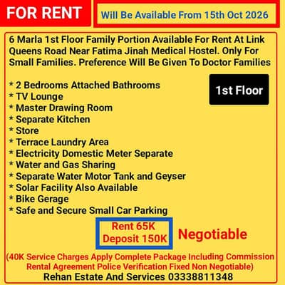 6Marla 1st Floor Family Portion For Rent Near Gangaram Hospital LHR