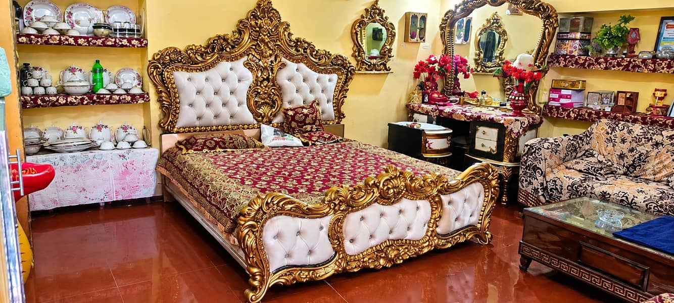 chinioti bed ,side table,almari , dressing table 2