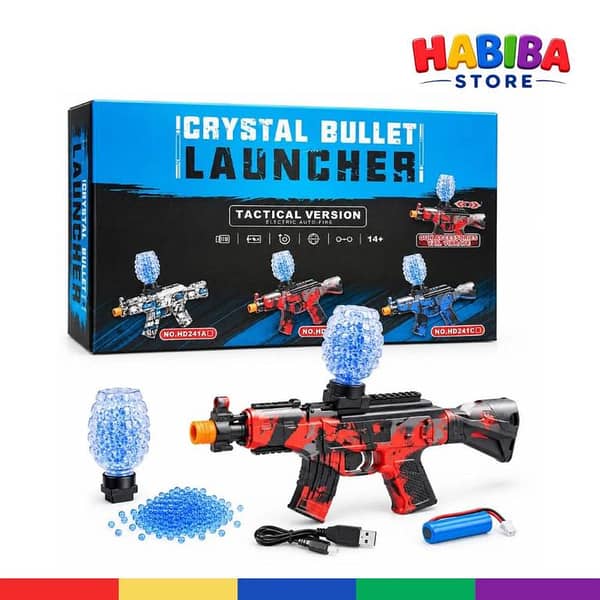 Crystal Bullet Launcher Toy for Kids | Electric Automatic Gel Ball Blaster with LED Light-Up Crystal Beads | Rechargeable Battery Powered Shooting Toy with USB Charging Cable - Habiba Store